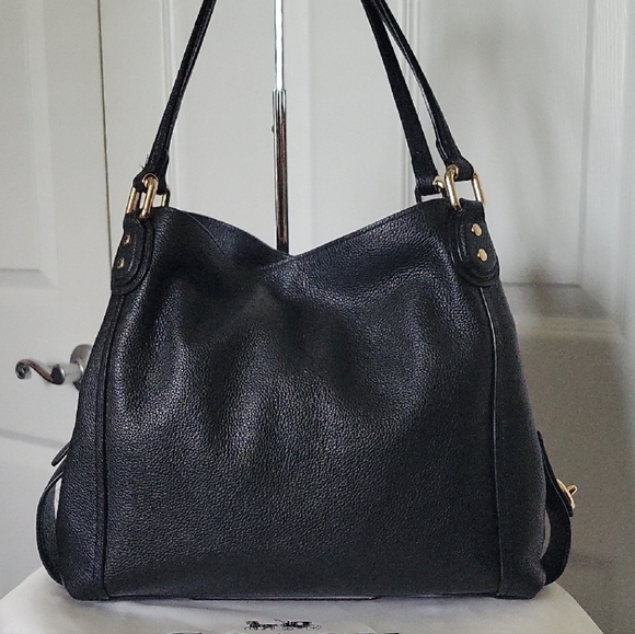 Coach Edie Black Pebbled Leather Shoulder Bag #57125 - Picture 3 of 7